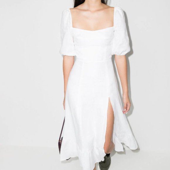 Reformation Belgium Linen Midi Dress White Size 6 - Picture 2 of 7